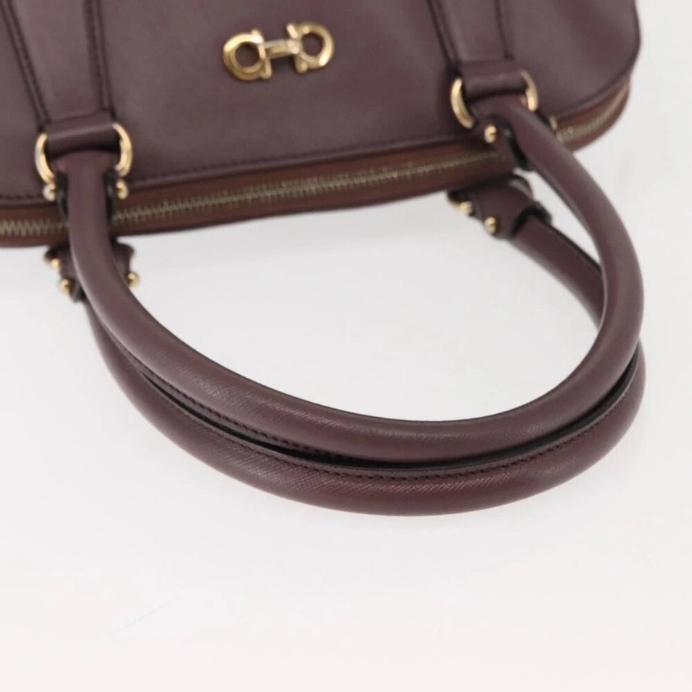 Salvatore Ferragamo Gancini Hand Bag Leather Purple Gold Auth 146846 - Picture 8 of 16